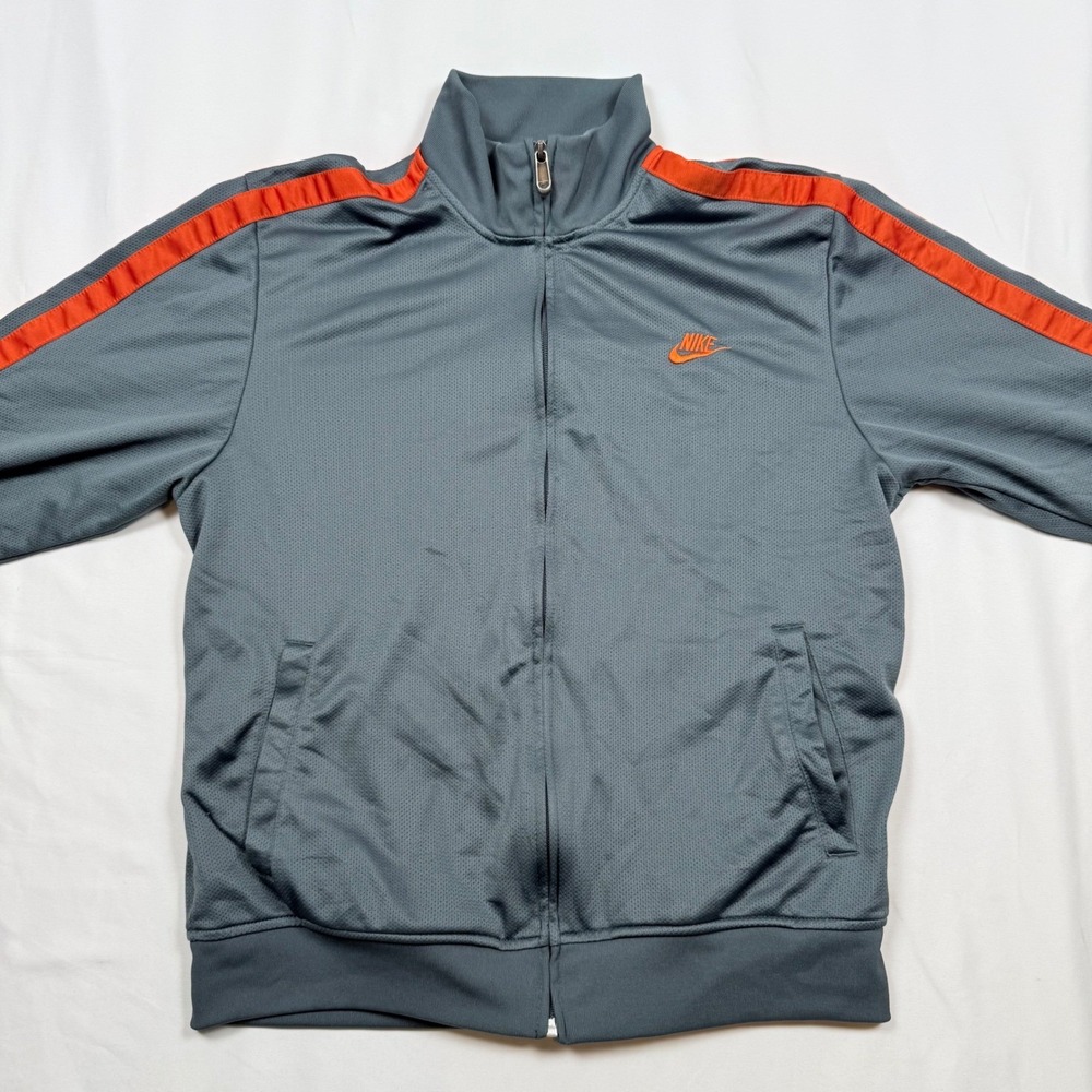 Nike Track Jacket Mens Size Large Gray Orange Full Zip Athletic Lightweight